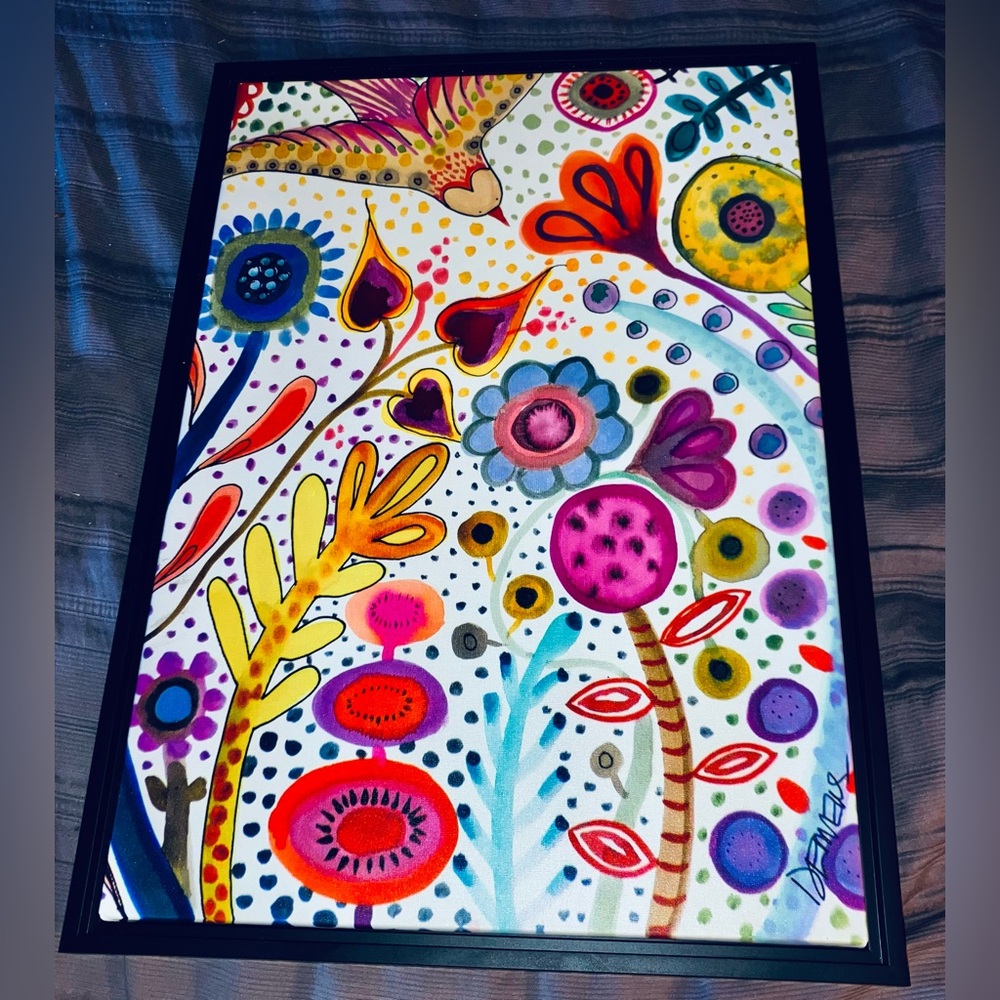 Sylvie Demers Flowers Painting modern Framed 28”x20”x1.75” Licensed tm NEW